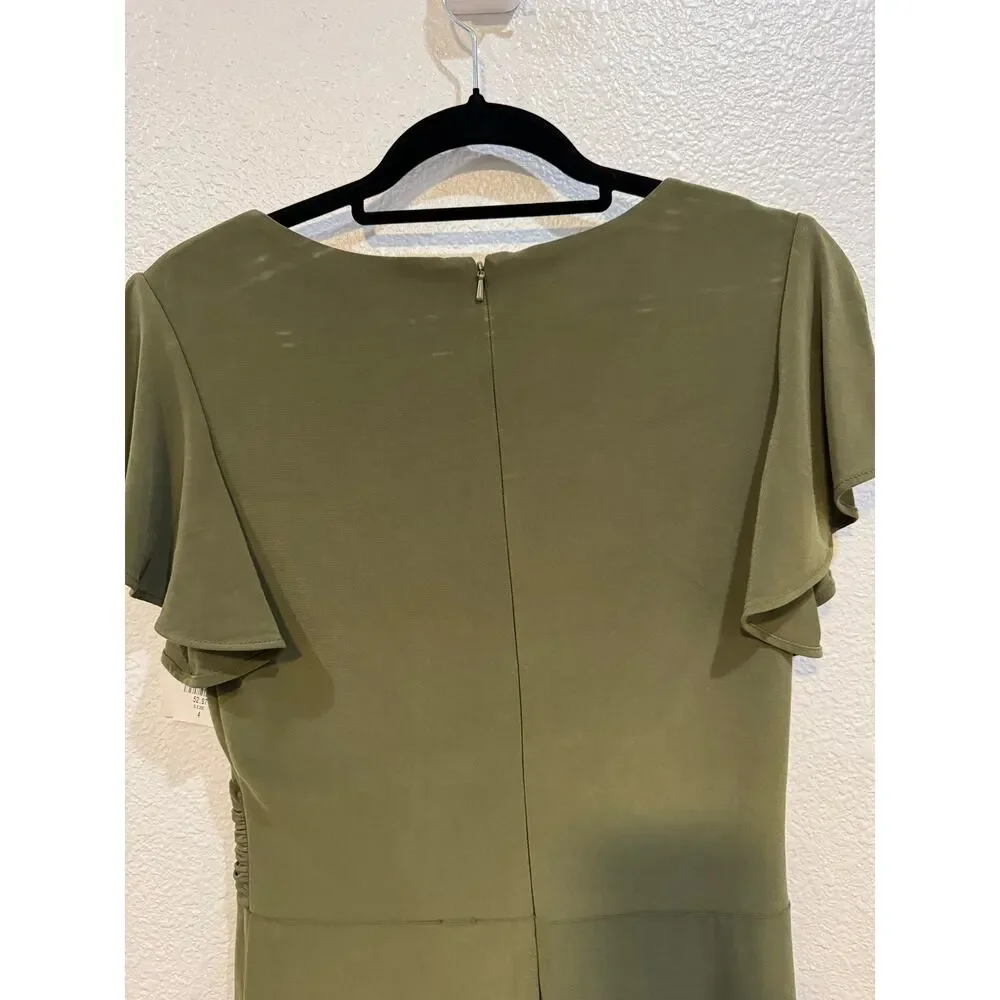 IEENA for MAC DUGGAL Dress $378 FLAW Flounce Sleeve Midi Dress Olive Size 4 - Picture 9 of 12